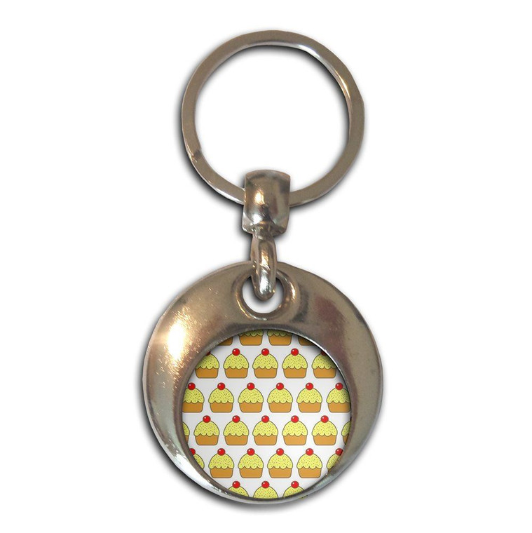 Cupcake Pattern - Round Metal Key Ring