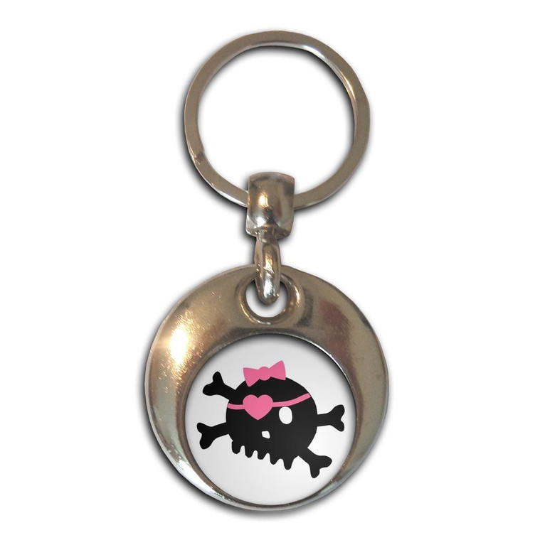 White Skull with Bow - Round Metal Key Ring