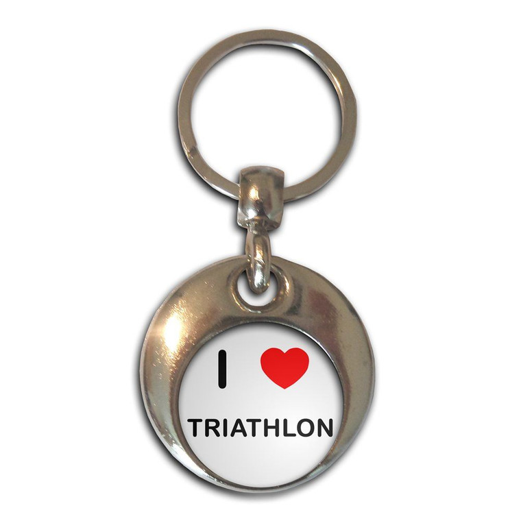 I Love Triathlon - Round Metal Key Ring