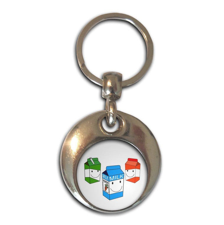 Milk & Juice Cartons - Round Metal Key Ring