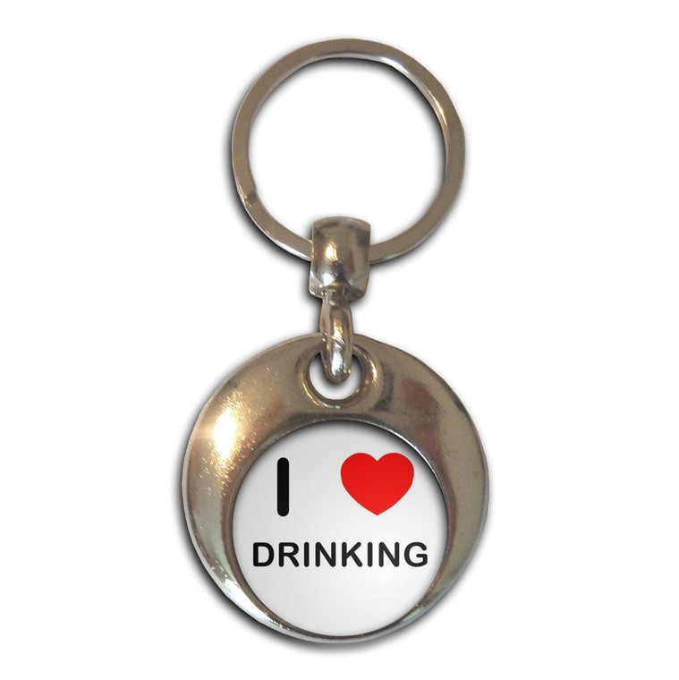 I Love Drinking - Round Metal Key Ring
