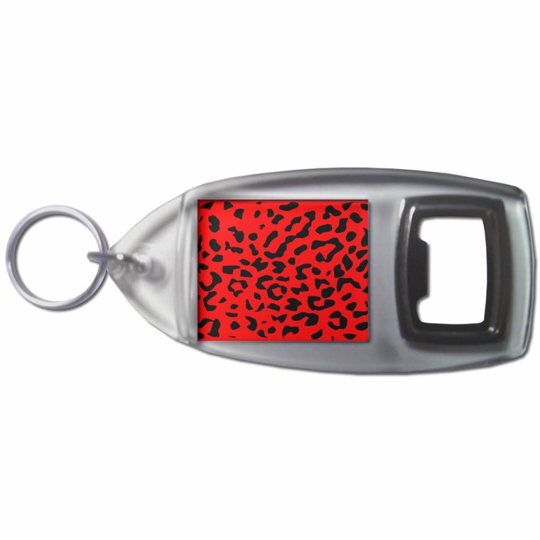 Red Leopard Print - Plastic Key Ring Bottle Opener