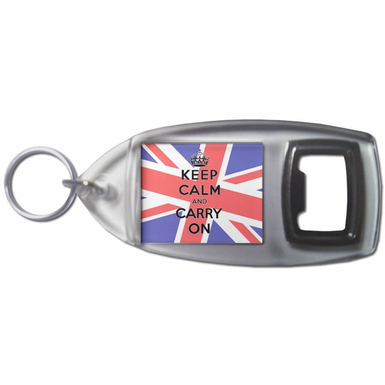 UK Keep Calm and Carry On - Plastic Key Ring Bottle Opener