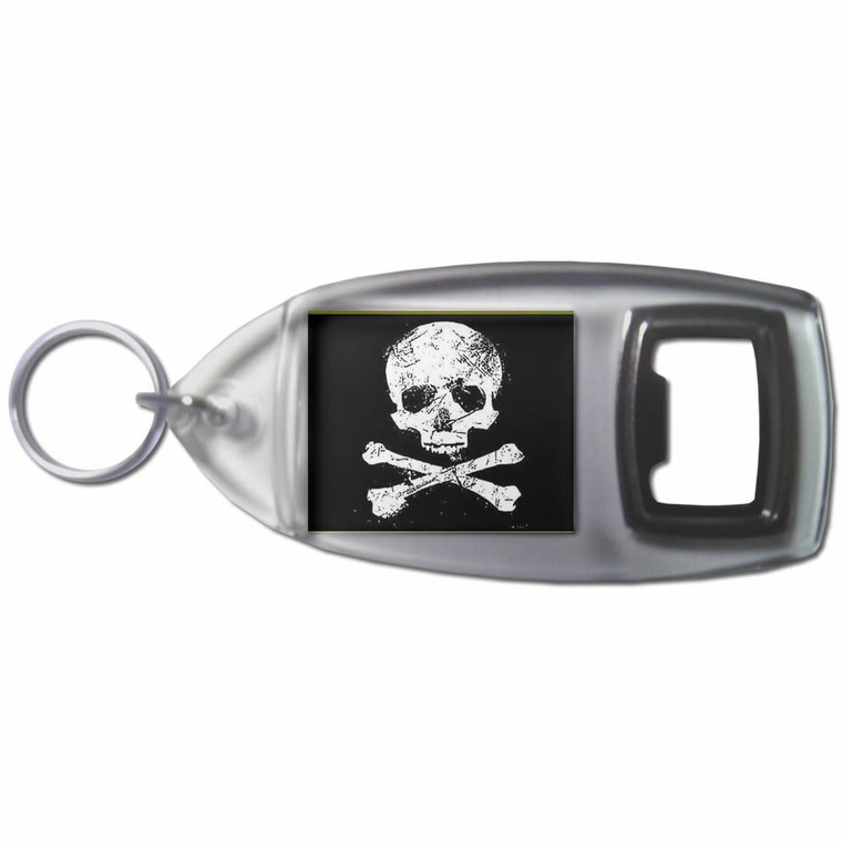 Distressed Skull and Crossbones - Plastic Key Ring Bottle Opener