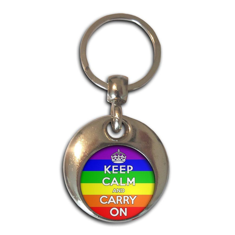 Gay Flag Keep Calm and Carry On - Round Metal Key Ring
