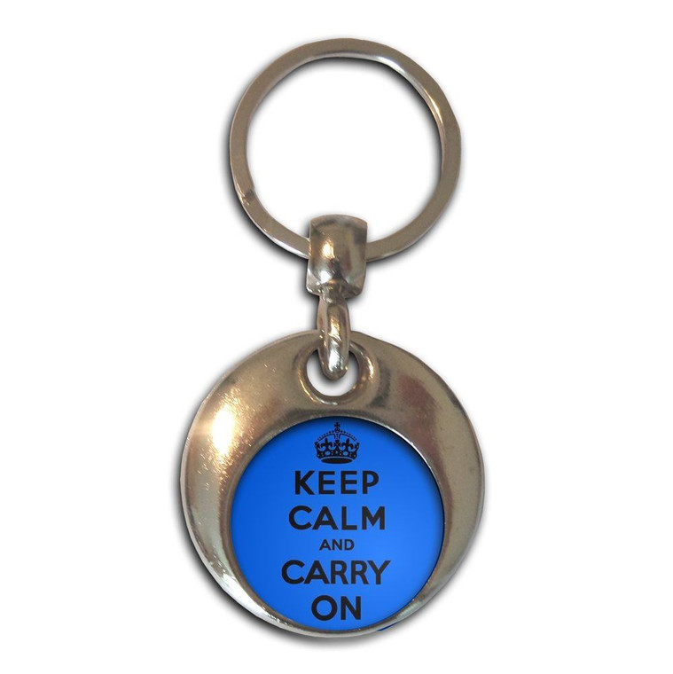 Blue Keep Calm and Carry On - Round Metal Key Ring