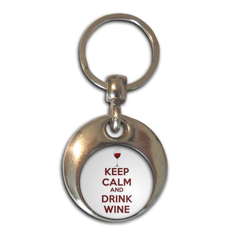 Keep Calm and Drink Wine - Round Metal Key Ring