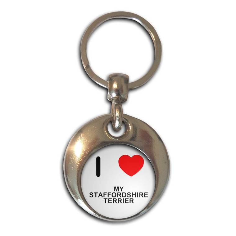 I Love My Staffordshire Terrier - Round Metal Key Ring