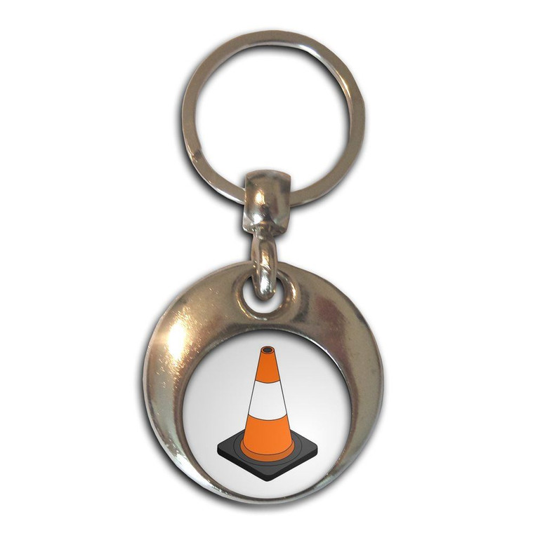 Traffic Cone - Round Metal Key Ring