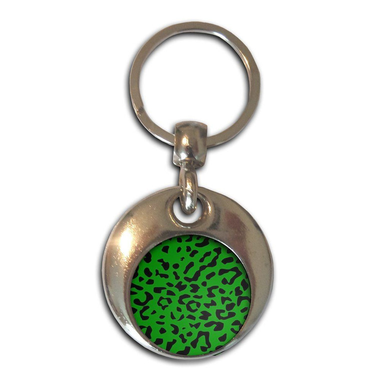 Green Leopard Print - Round Metal Key Ring