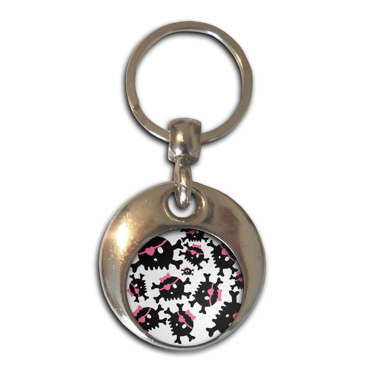 Skull Bow Pattern - Round Metal Key Ring