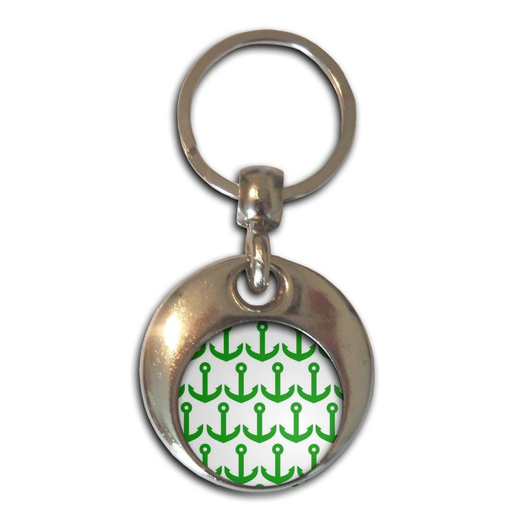 Anchor Green Pattern - Round Metal Key Ring