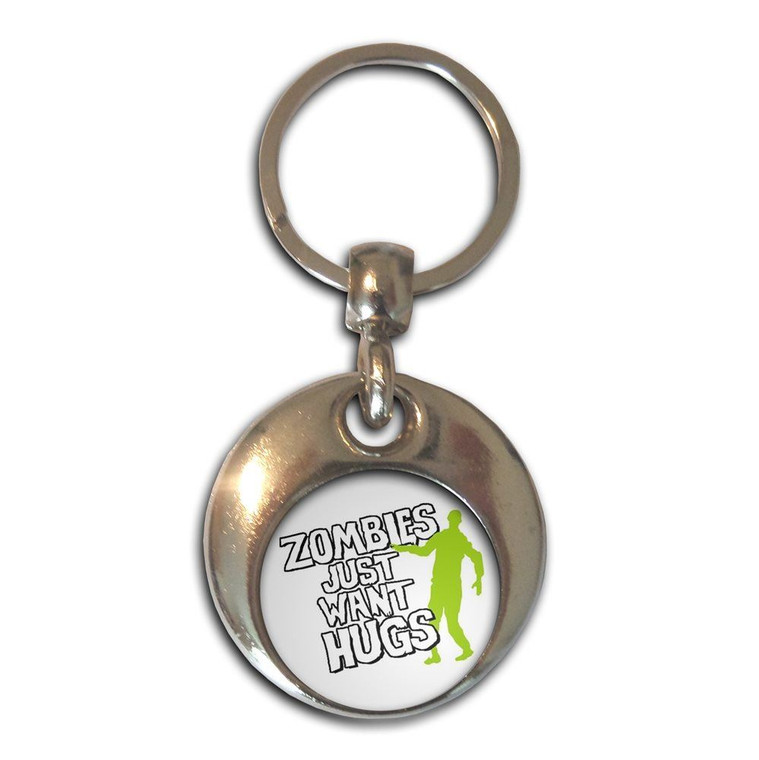 Zombies Just Want Hugs - Round Metal Key Ring