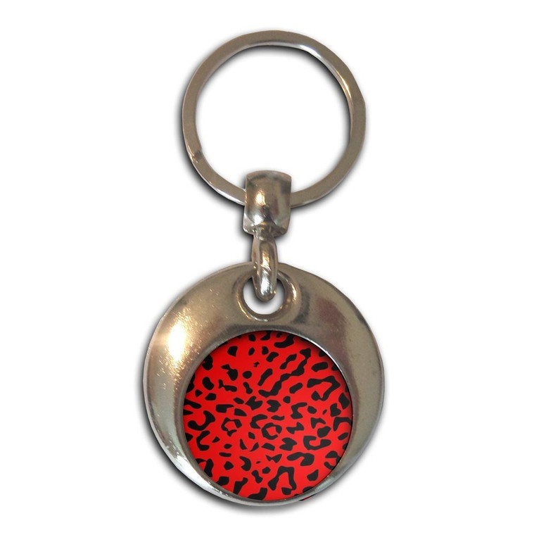 Red Leopard Print - Round Metal Key Ring