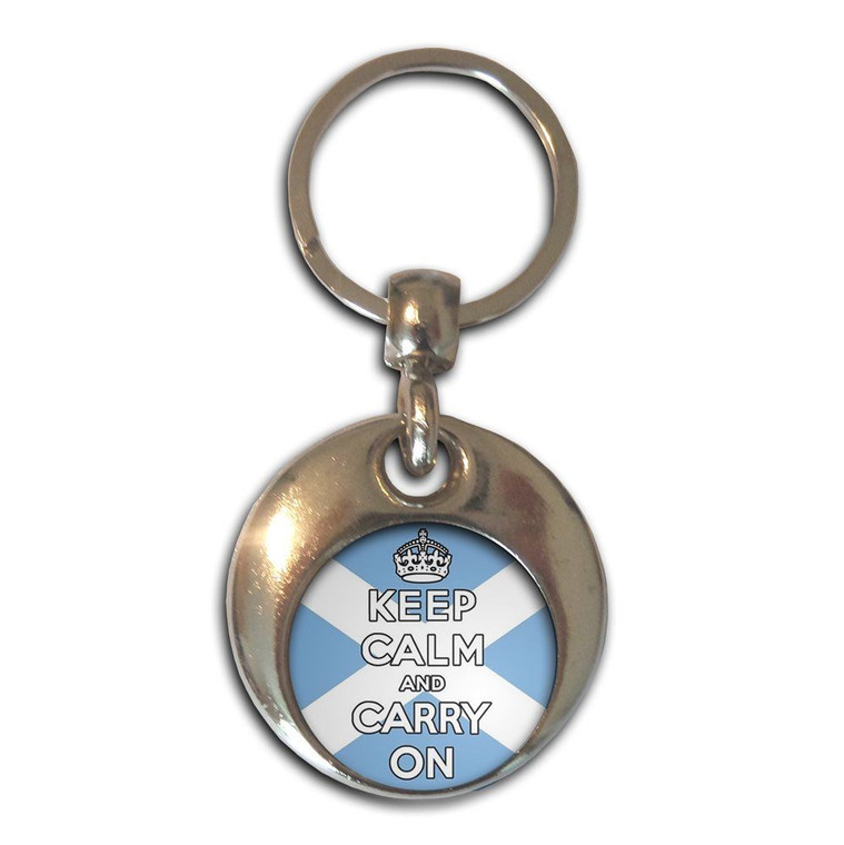 Scotland Flag Keep Calm and Carry On - Round Metal Key Ring