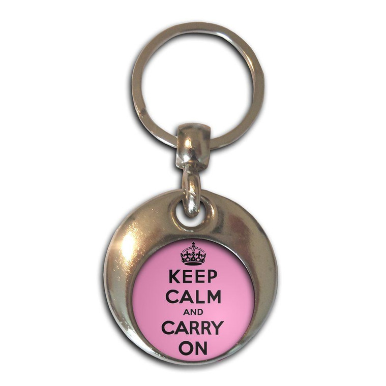 Pink Keep Calm and Carry On - Round Metal Key Ring