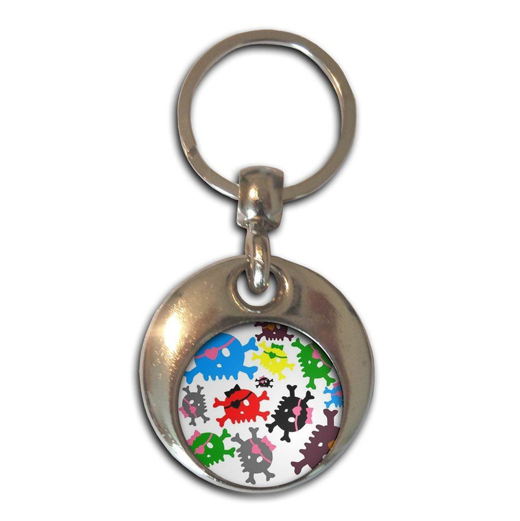 Skull Bow Pattern 3 - Round Metal Key Ring