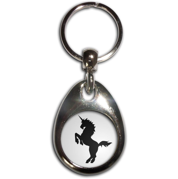 Unicorn Silhouette - Tear Drop Metal Key Ring