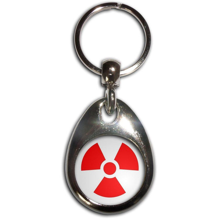 Red Nuclear Symbol - Tear Drop Metal Key Ring