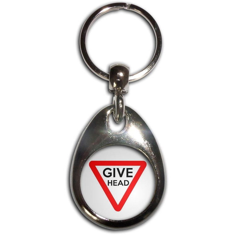 Give Head - Tear Drop Metal Key Ring