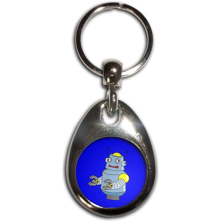 Blue Boy Robot - Tear Drop Metal Key Ring