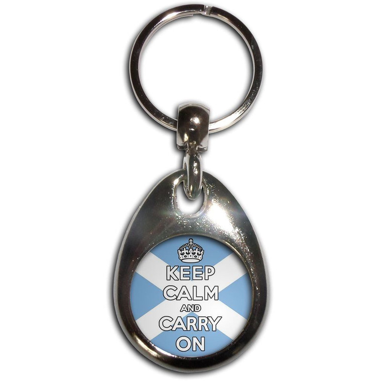 Scotland Flag Keep Calm and Carry On - Tear Drop Metal Key Ring