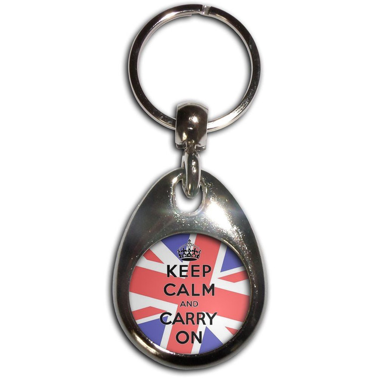 UK Keep Calm and Carry On - Tear Drop Metal Key Ring