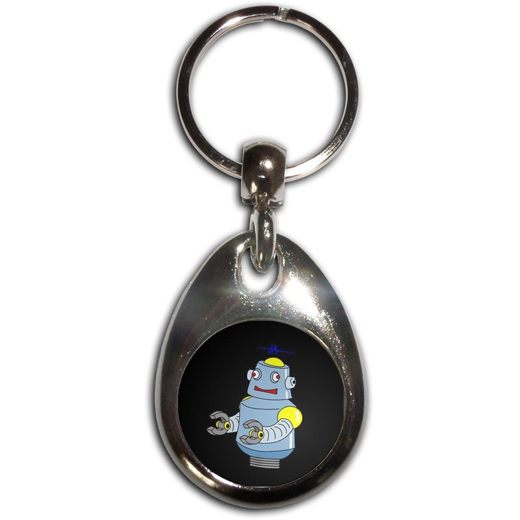 Black Boy Robot - Tear Drop Metal Key Ring