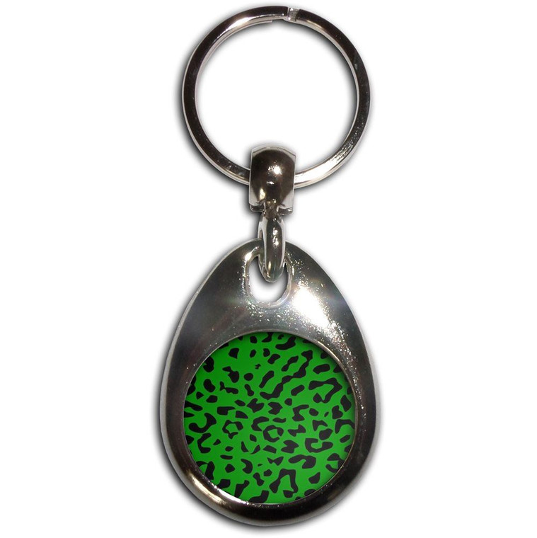 Green Leopard Print - Tear Drop Metal Key Ring