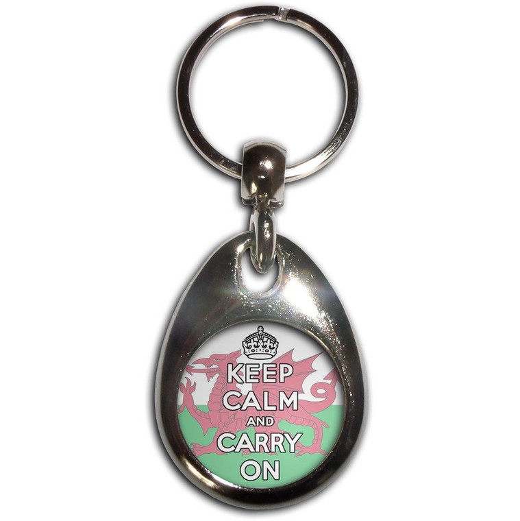 Wales Flag Keep Calm and Carry On - Tear Drop Metal Key Ring