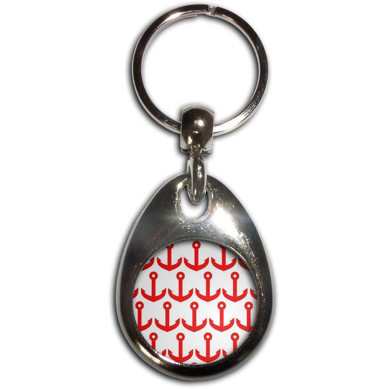 Anchor Red Pattern - Tear Drop Metal Key Ring