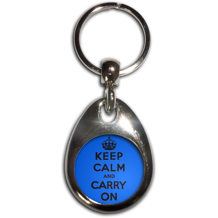 Blue Keep Calm and Carry On - Tear Drop Metal Key Ring