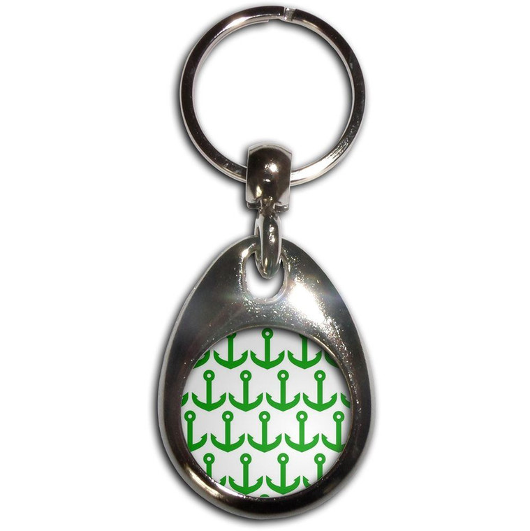 Anchor Green Pattern - Tear Drop Metal Key Ring