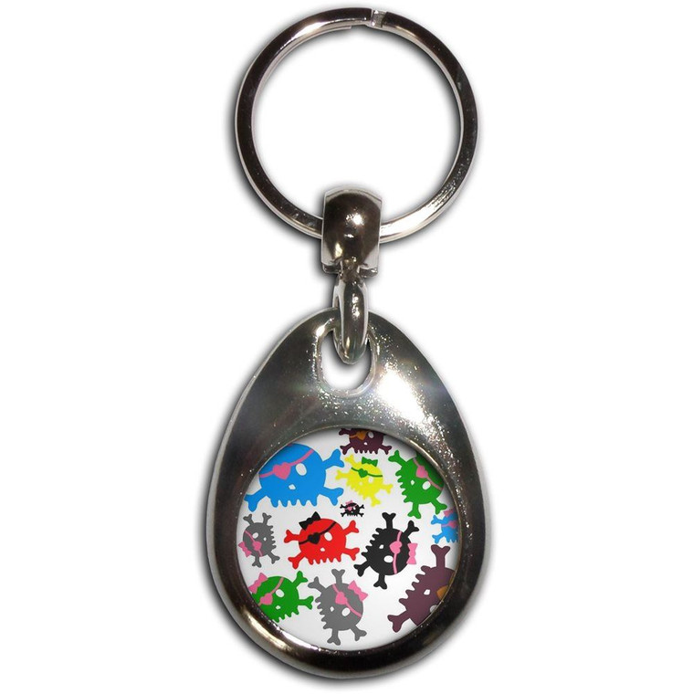 Skull Bow Pattern 3 - Tear Drop Metal Key Ring
