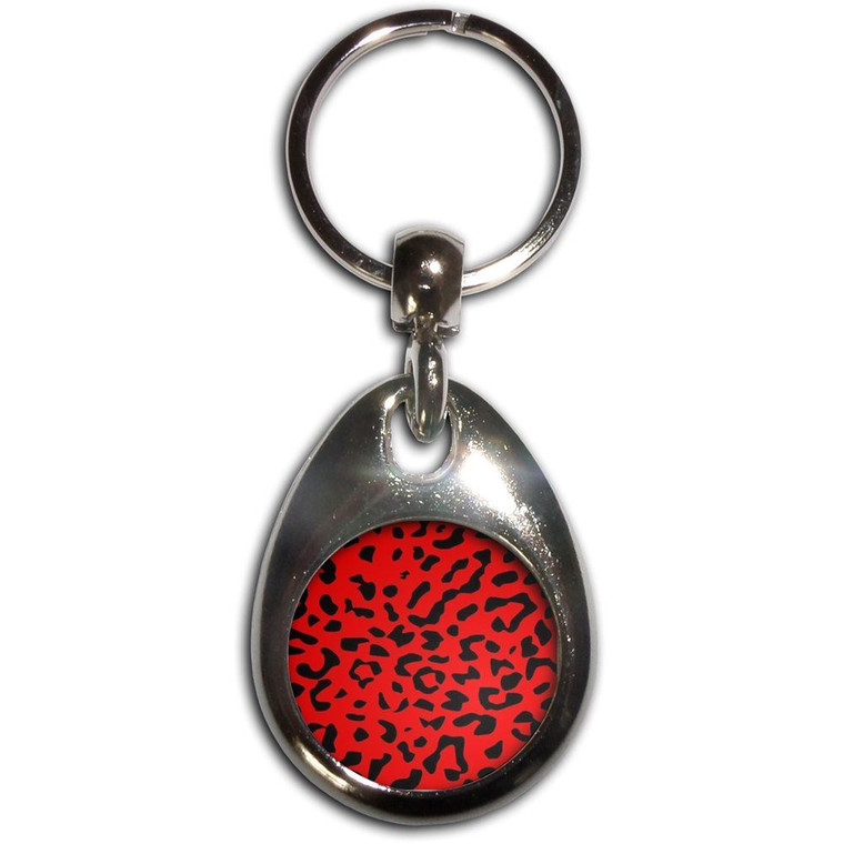 Red Leopard Print - Tear Drop Metal Key Ring