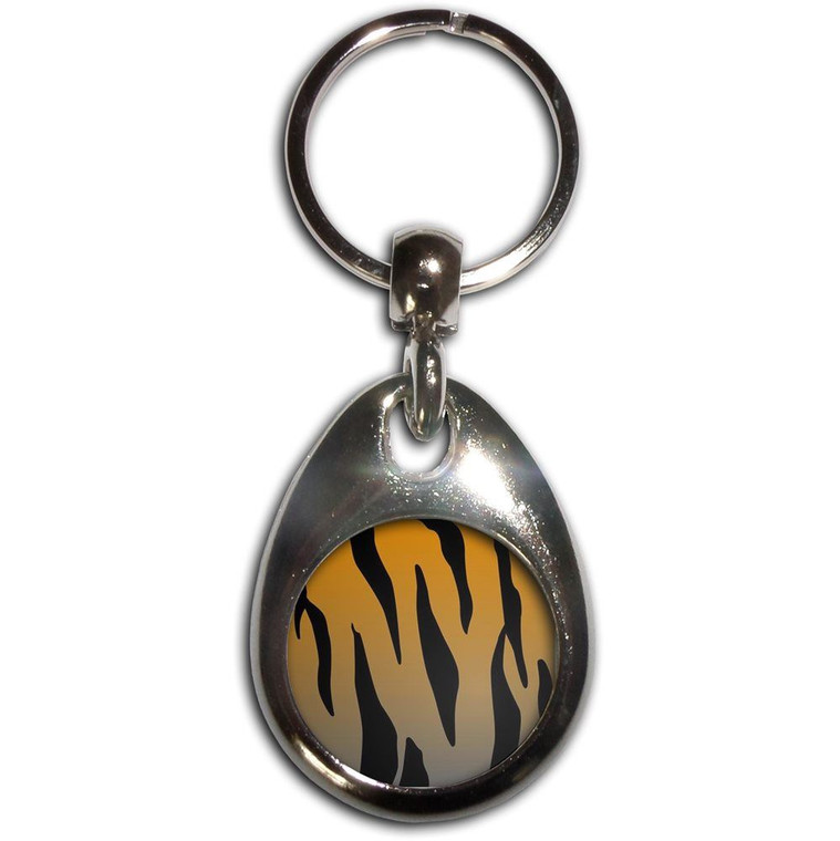 Tiger Print Pattern - Tear Drop Metal Key Ring
