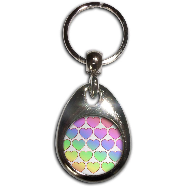 Rainbow Heart Pattern - Tear Drop Metal Key Ring