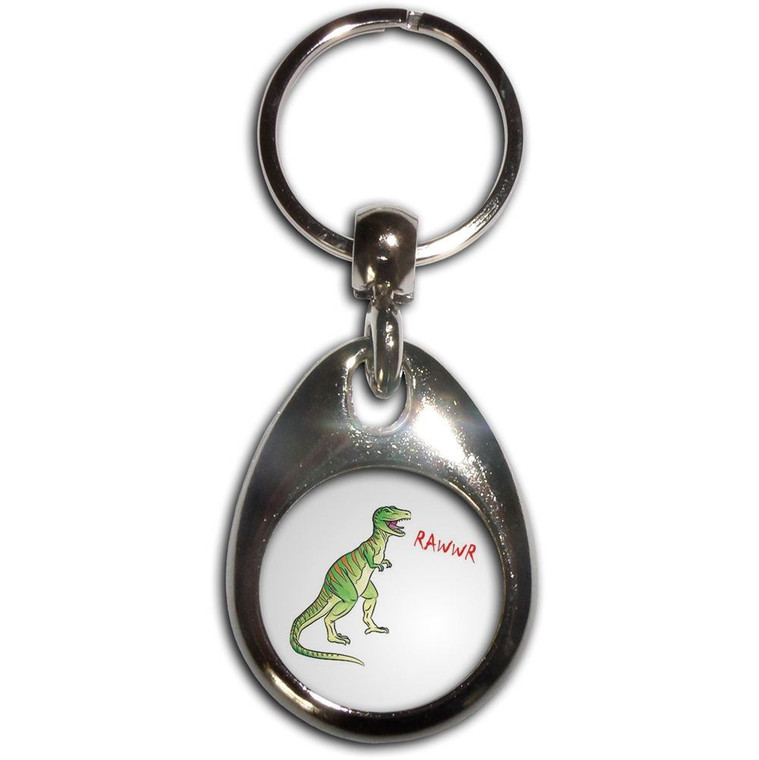 Dinosaur Rawwr! - Tear Drop Metal Key Ring