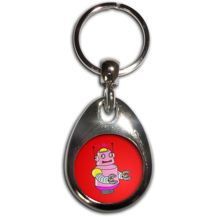 Red Girl Robot - Tear Drop Metal Key Ring