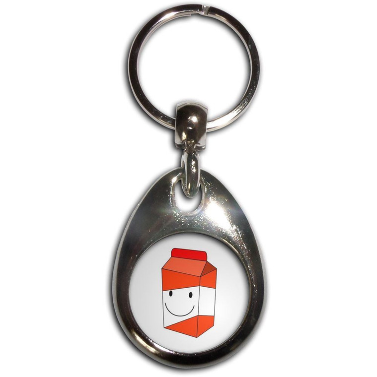 Orange Juice Carton - Tear Drop Metal Key Ring