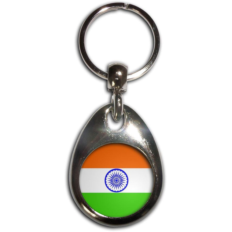 India Flag - Tear Drop Metal Key Ring