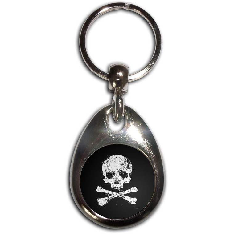 Distressed Skull and Crossbones - Tear Drop Metal Key Ring