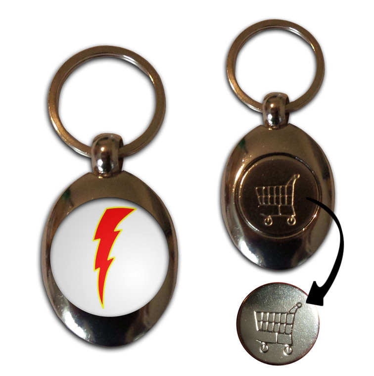 Lightning Bolt Red - Silver £1/€1 Shopping Key Ring