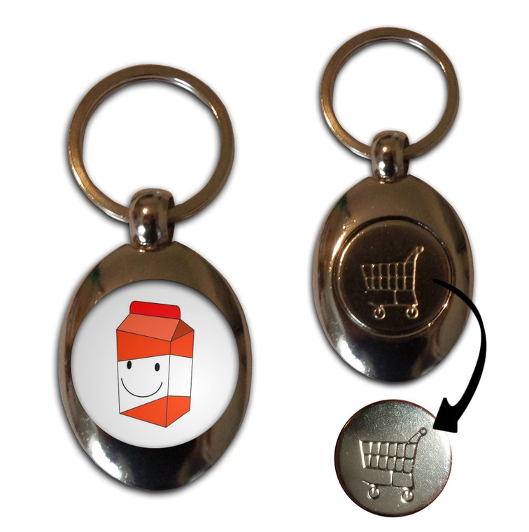 Orange Juice Carton - Silver £1/€1 Shopping Key Ring