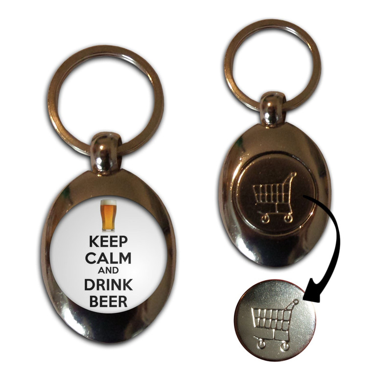 Keep Calm and Drink Beer - Silver £1/€1 Shopping Key Ring