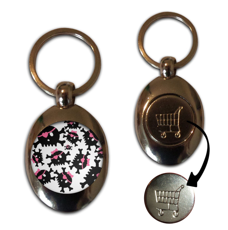 Skull Bow Pattern - Silver £1/€1 Shopping Key Ring