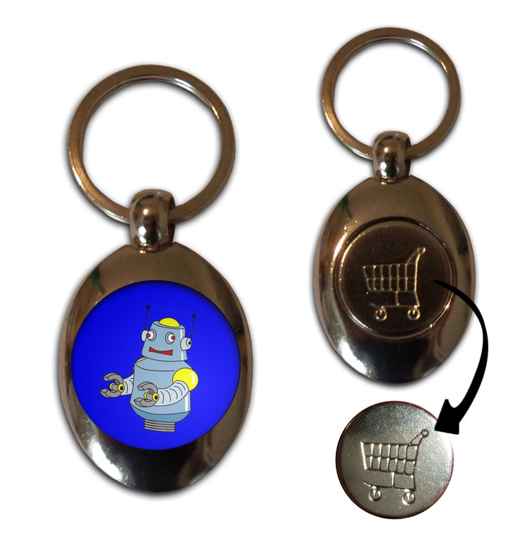 Blue Boy Robot - Silver £1/€1 Shopping Key Ring