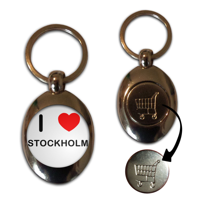 I Love Stockholm - Silver £1/€1 Shopping Key Ring