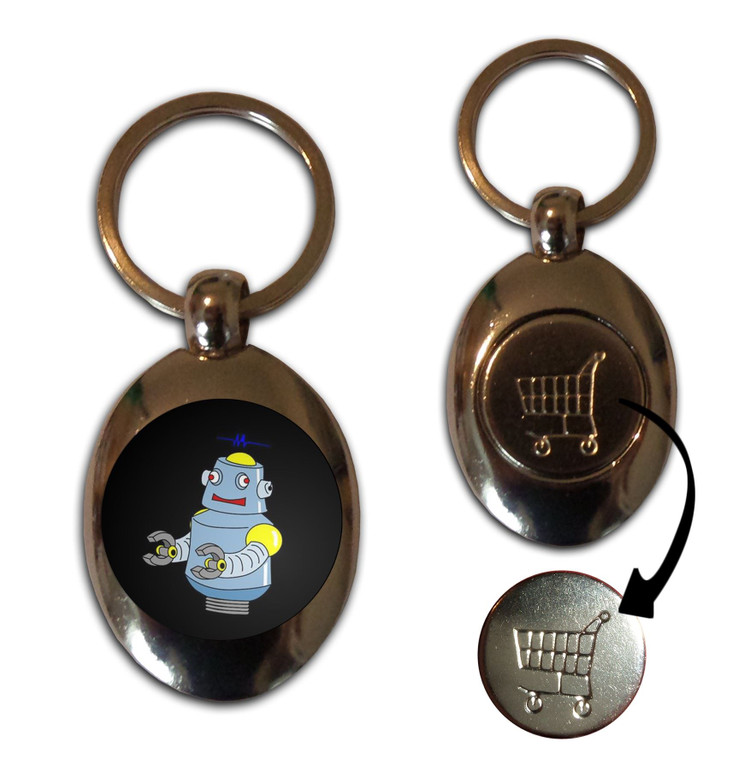 Black Boy Robot - Silver £1/€1 Shopping Key Ring
