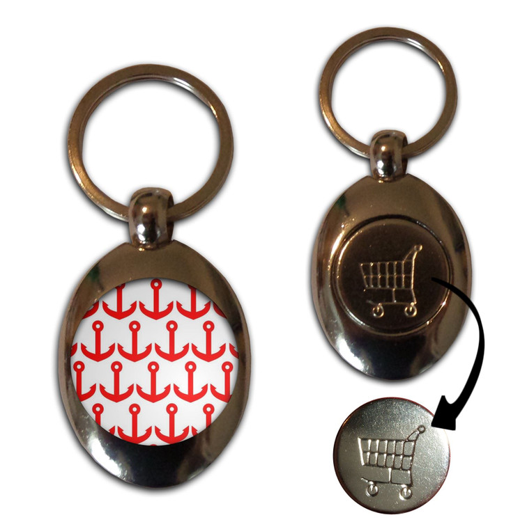 Anchor Red Pattern - Silver £1/€1 Shopping Key Ring